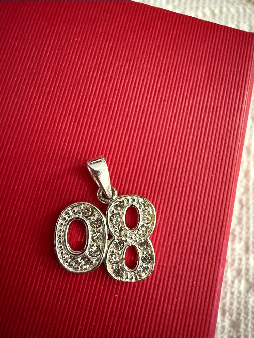 Sterling Silver '08' Number Pendant Charm - Silver 925 stamped